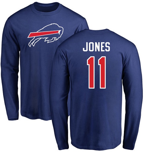 Men NFL Buffalo Bills #11 Zay Jones Royal Blue Name and Number Logo Long Sleeve T Shirt->buffalo bills->NFL Jersey